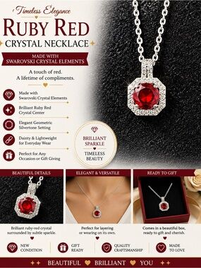 Ruby Red Crystal Pendant Necklace in Silver-Tone